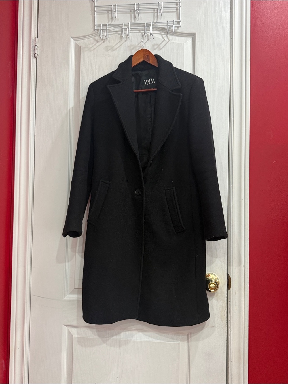 Zara Women Black Single-Button Wool Pea Coat